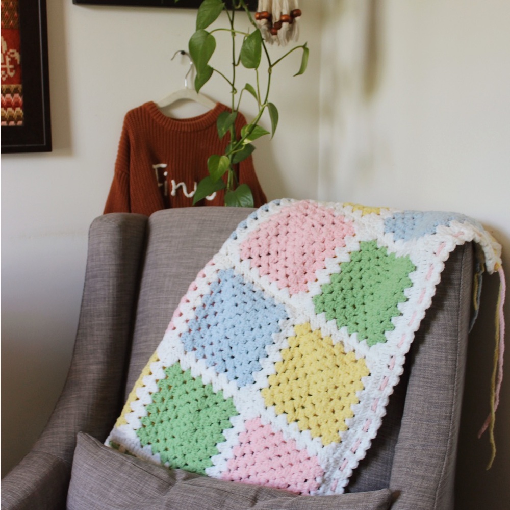 Handmade Vintage Crochet Square Baby Blanket